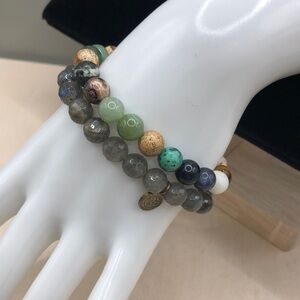 Curated bundle 2 stone/gemstone roll on bracelets, namaste charm,  slim wrist.